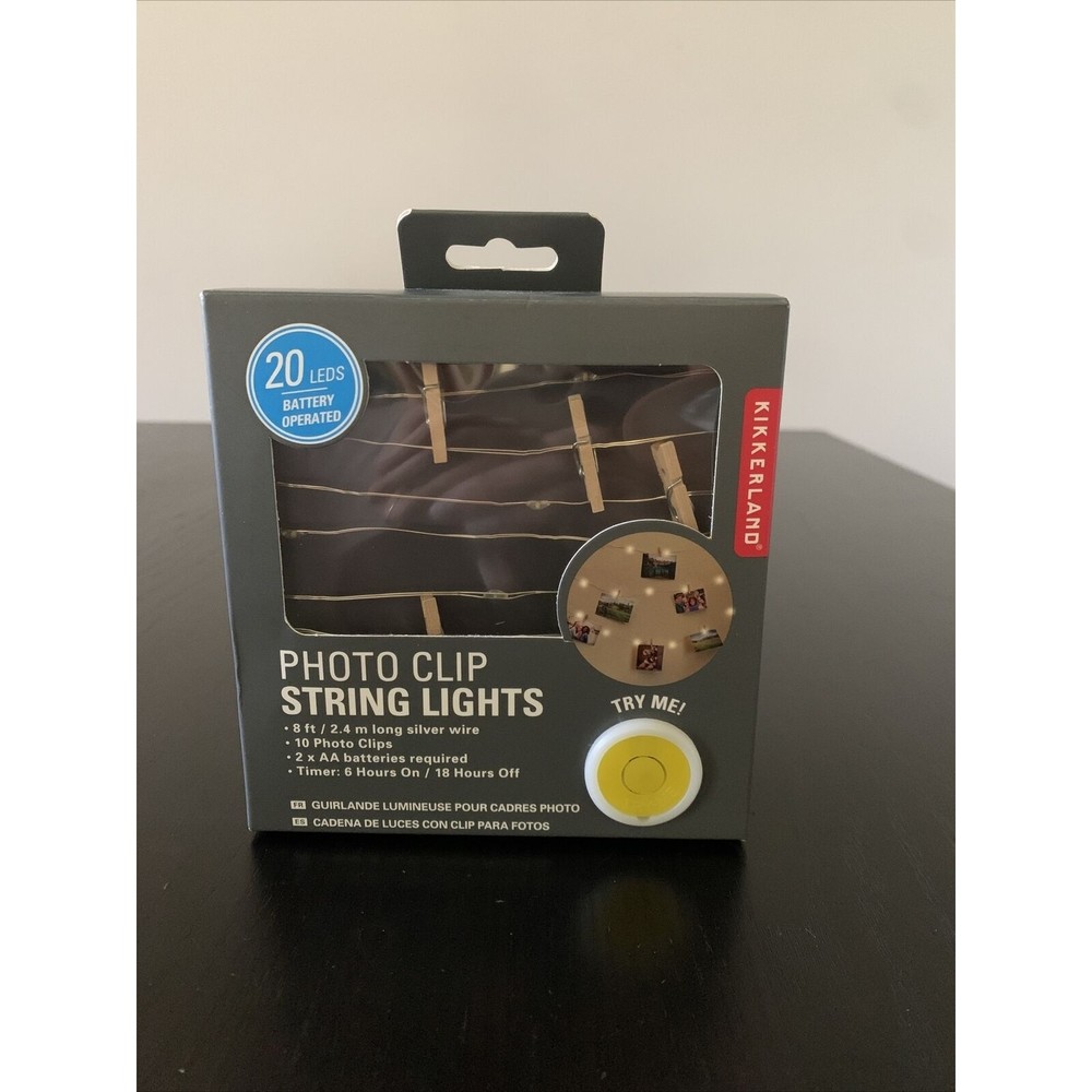 Kikkerland Photo Clip String Lights - 8 Ft. - 10 Photo Clips - Automatic Timer -
